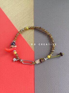 New men's mini Labradorite mixed gemstone and stainless steel handmade bracelet
